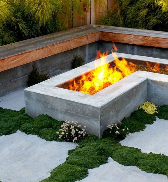 L-shaped patio fire pit