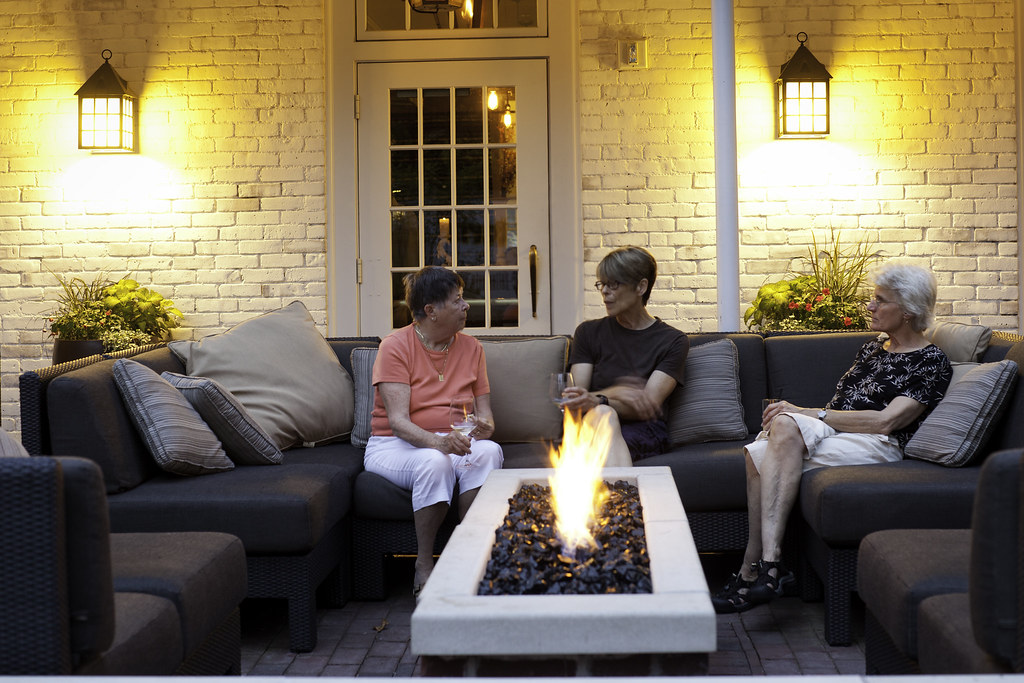 Patio lounge with modern fire pit