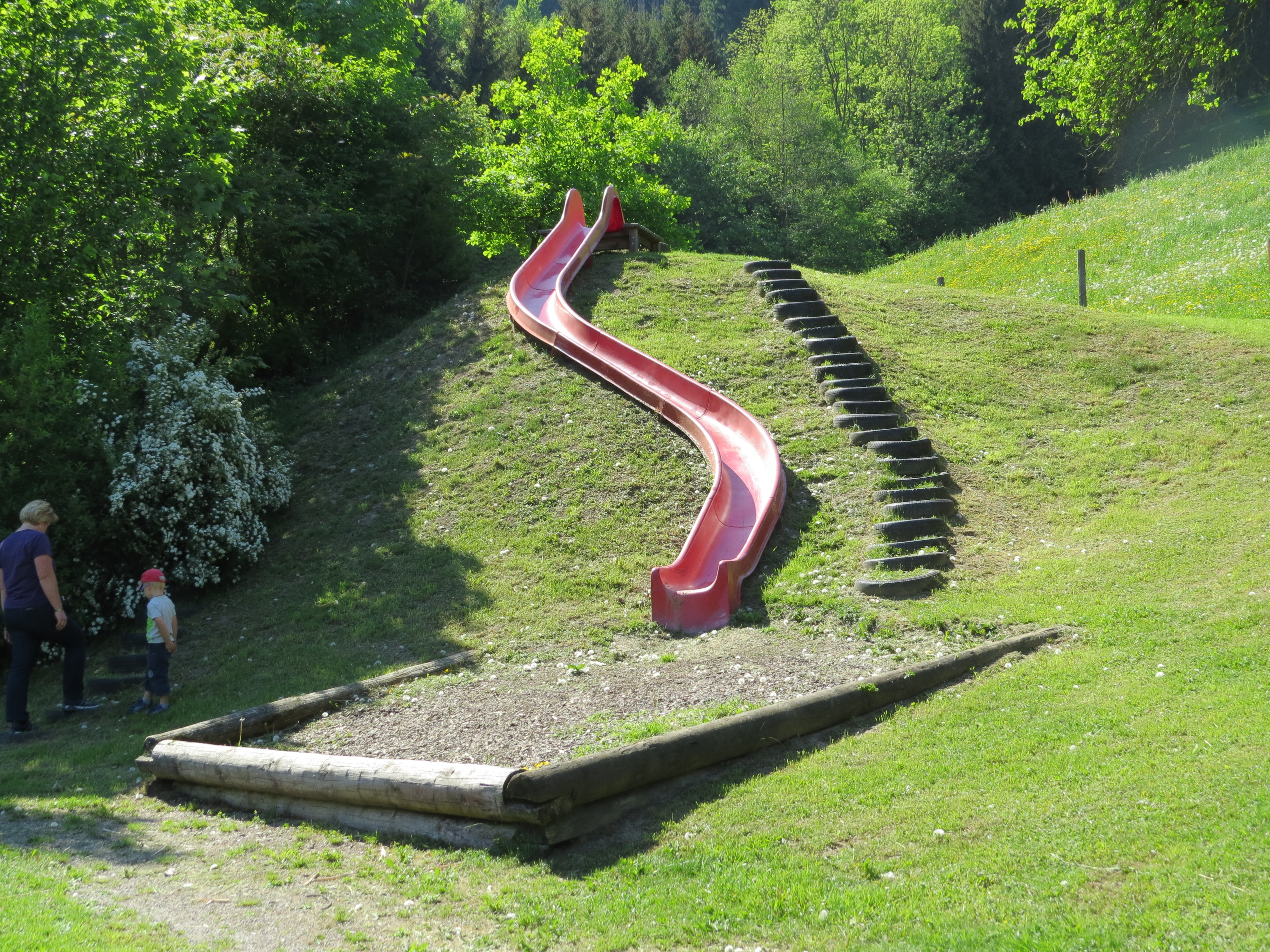 Sloped garden with a long slide