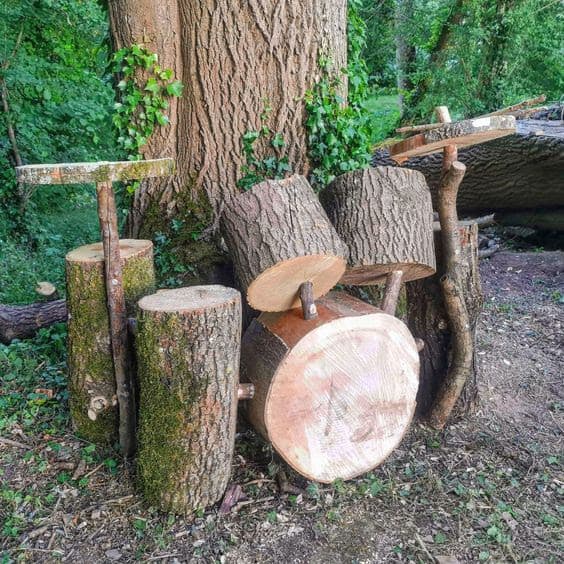 Natural drum kit made from woods