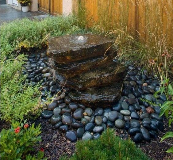 Garden fountain made with rocks