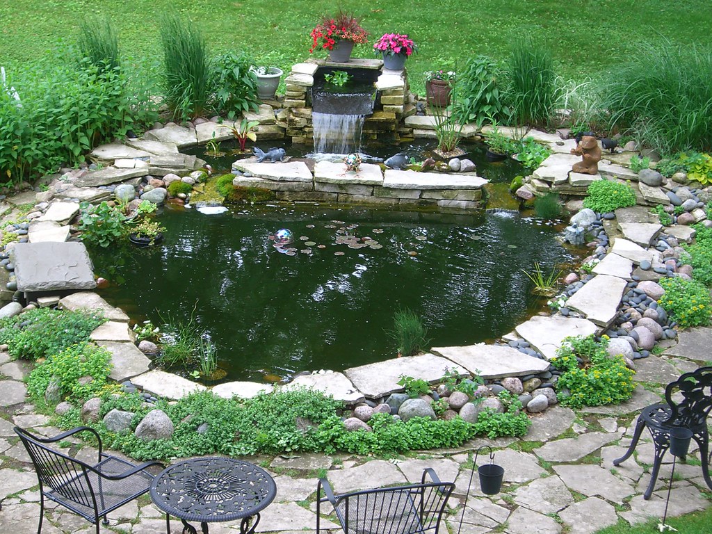 Front yard pond with water fall