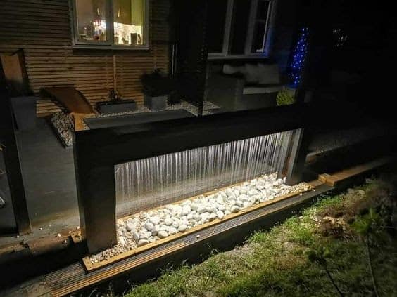 Rainfall water feature with lights