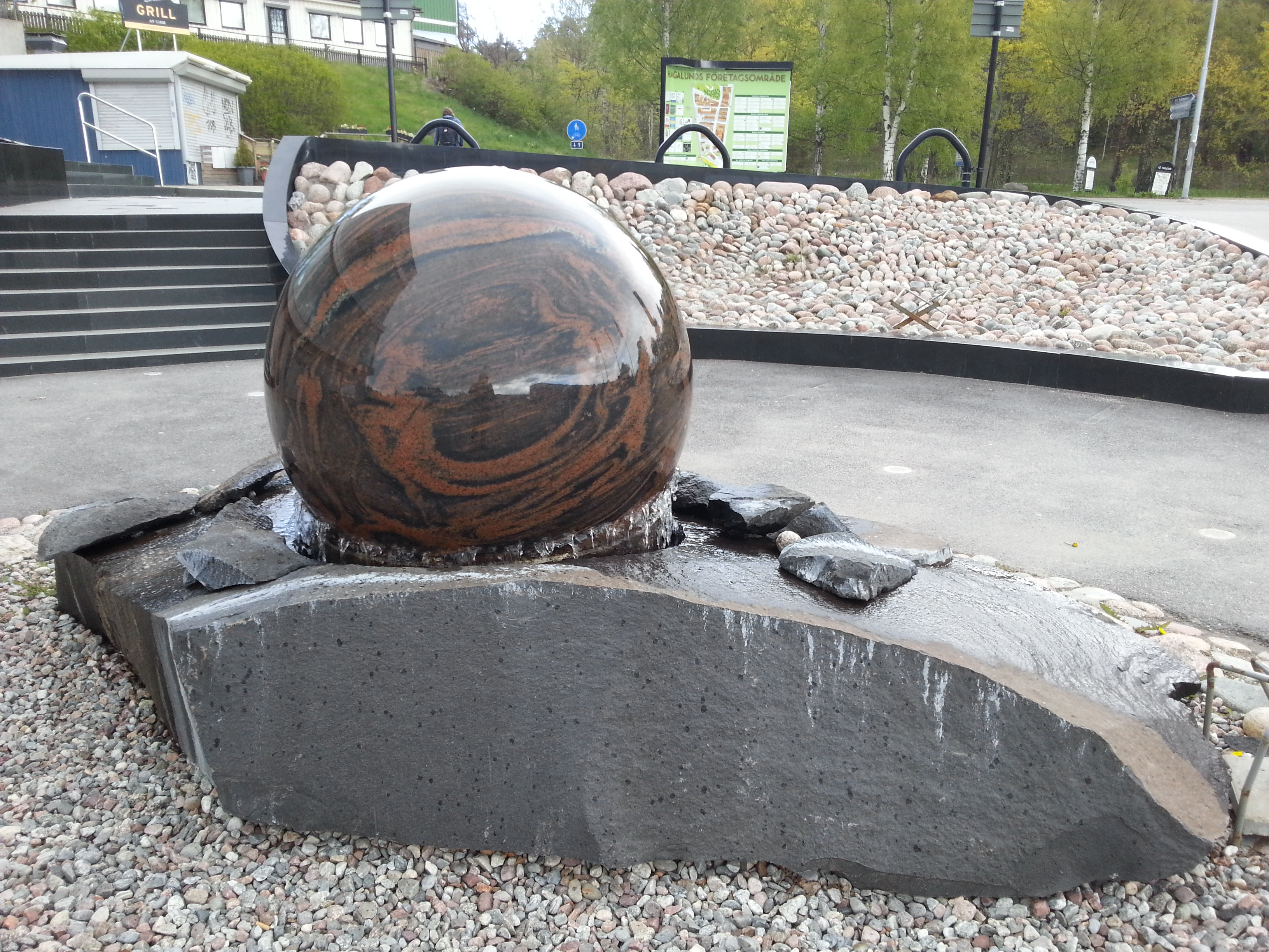 Black marble sphere fountain