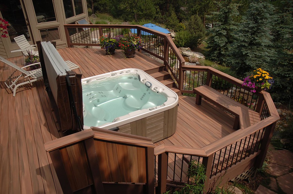 Outdoor hot tub on a deck
