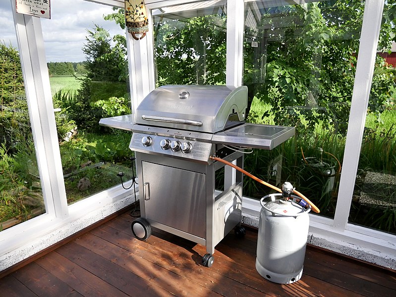 Gas grill set on the patio