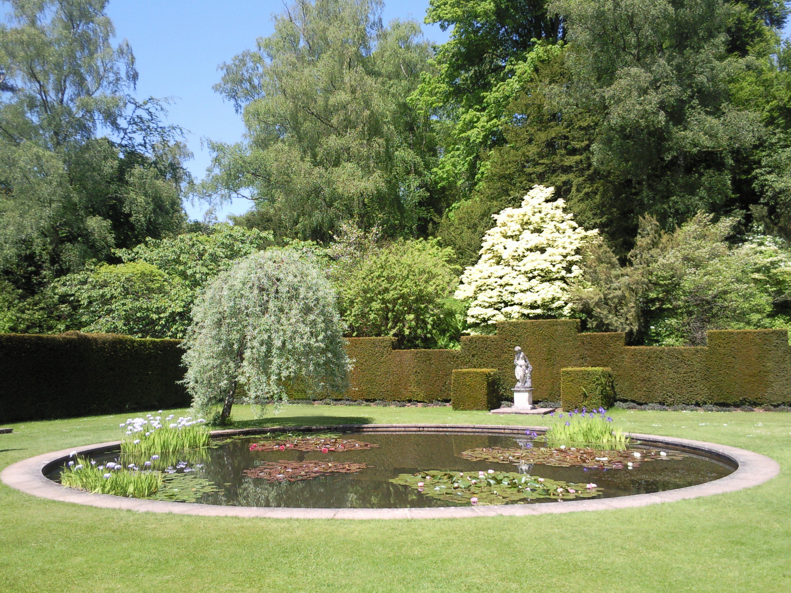 English garden with oval pond