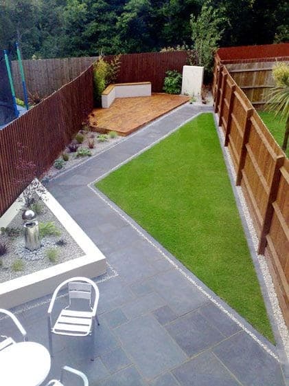 Triangle and diagonal shaped garden lawn