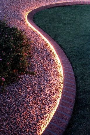 Light and pebbles for garden path
