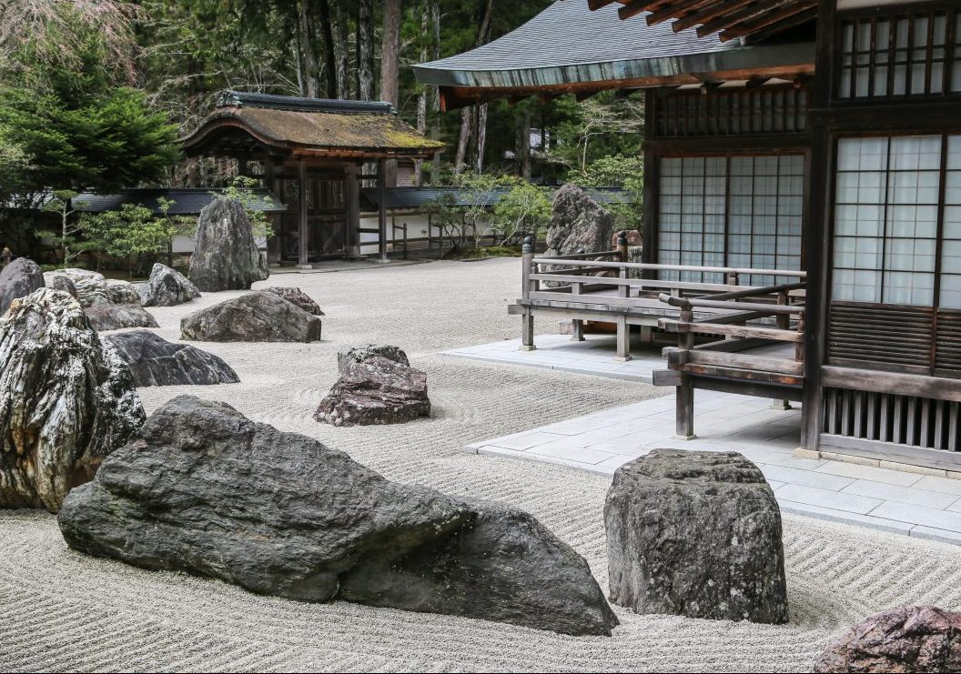 Traditional zen-style rock formation garden