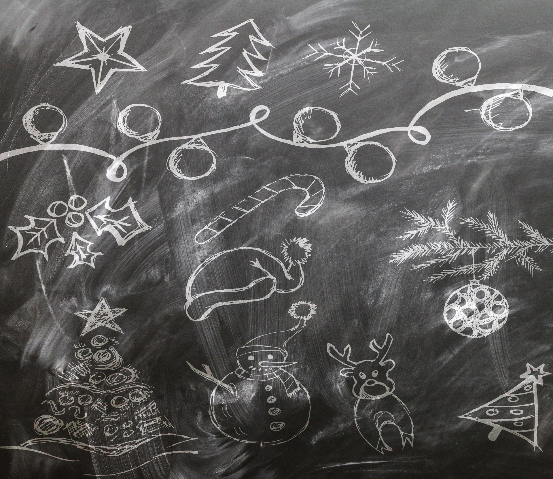 Blackboard while white chalk doodles