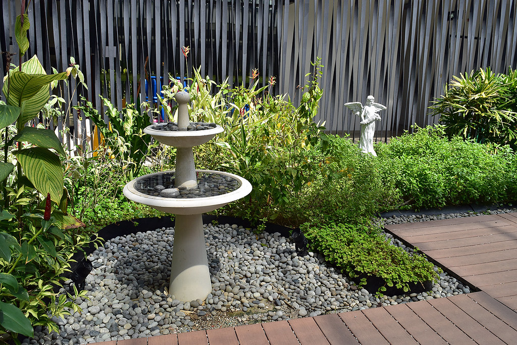 Modern Zen pebble fountain