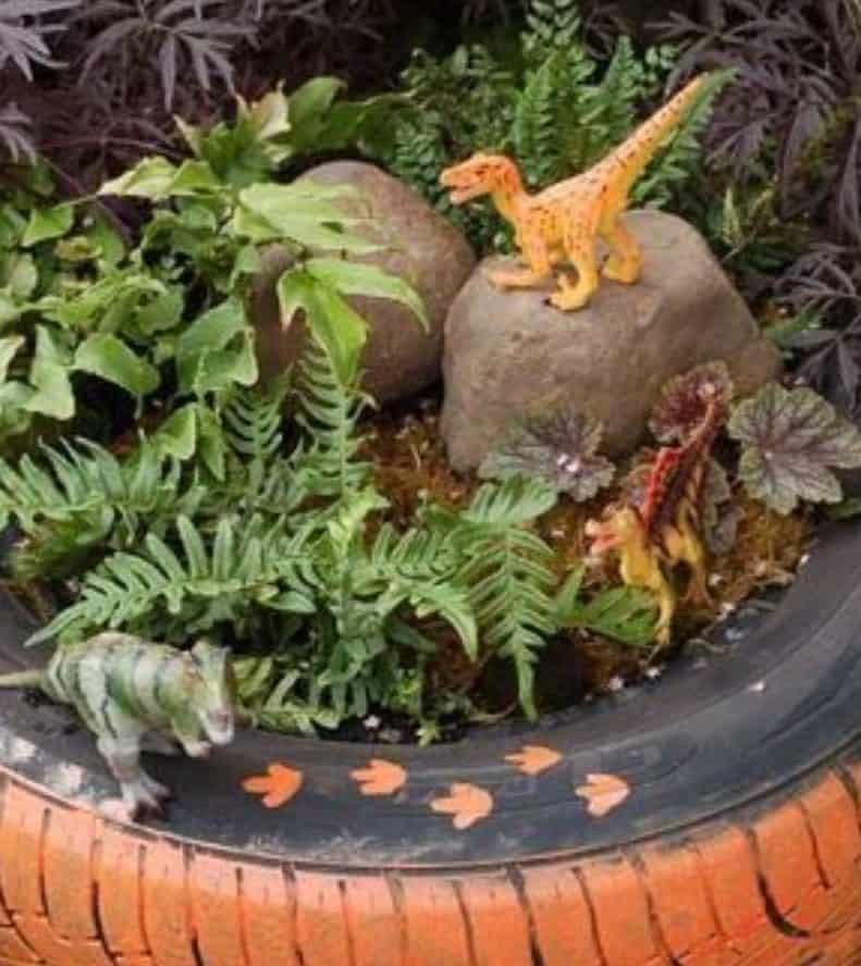 Prehistoric mini garden with mini dinosaurs