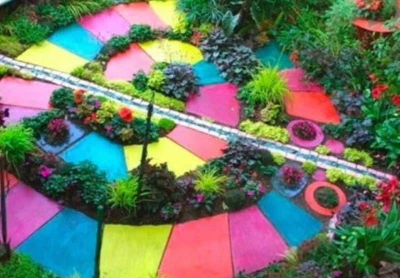 Colourful swirling garden path