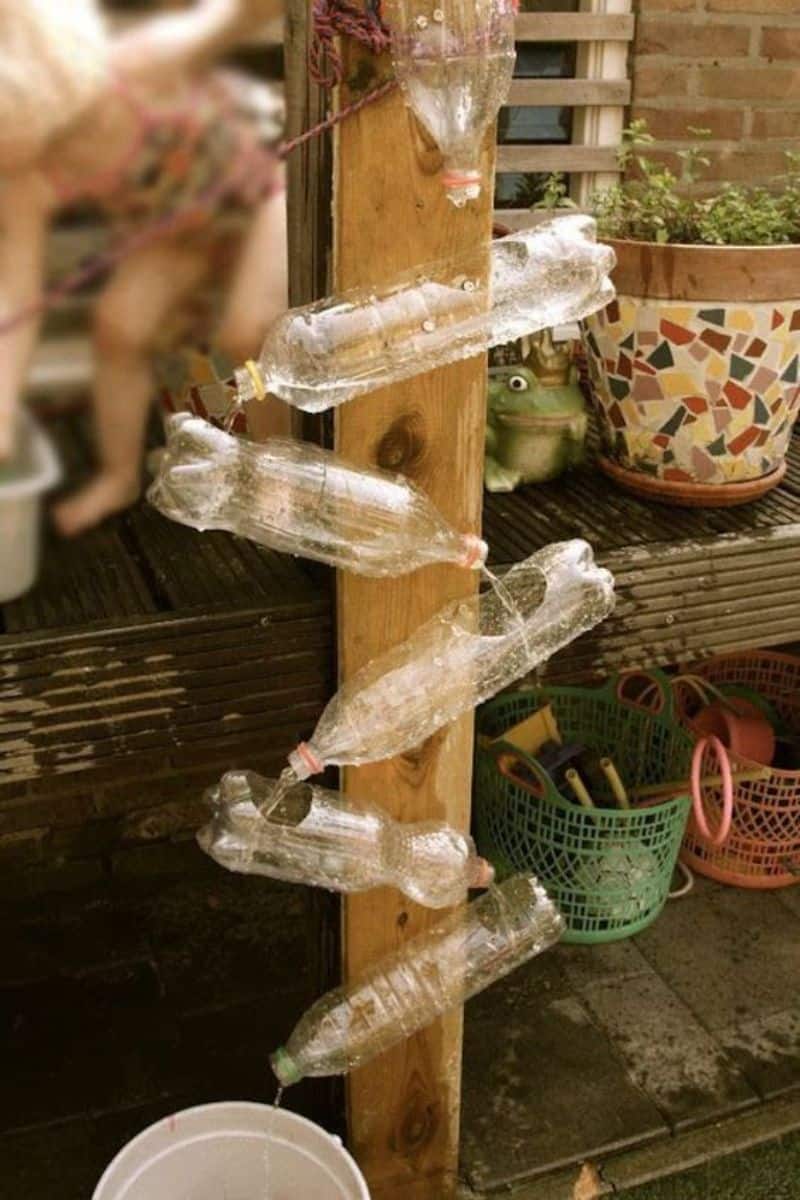 DIY water wall made from recycled plastic bottles