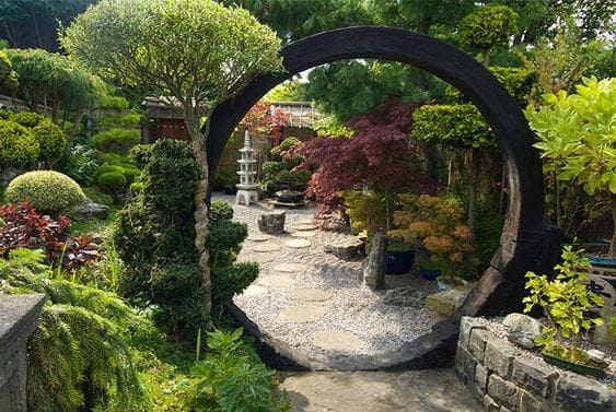 An opulent entrance in a zen garden