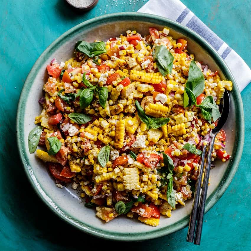 An all-time classic, sweetcorn salad served on the table