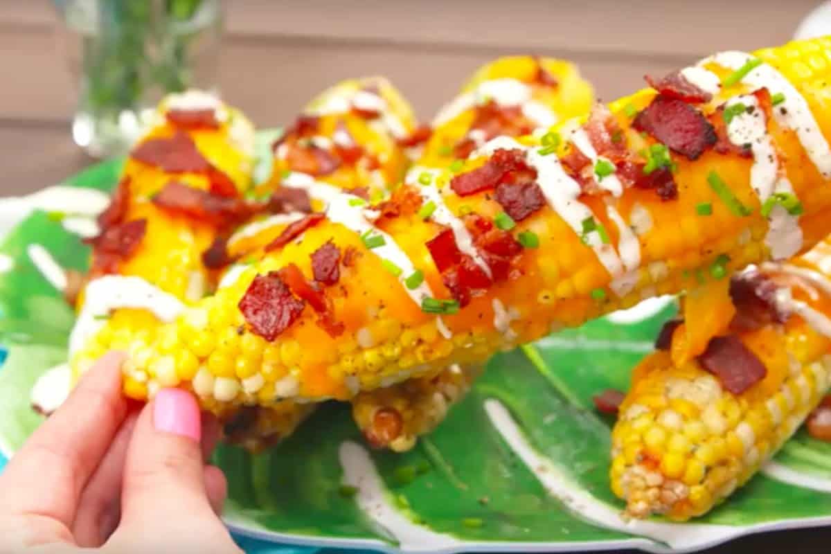 Grilled ranch corn topped with cheddar and bacon