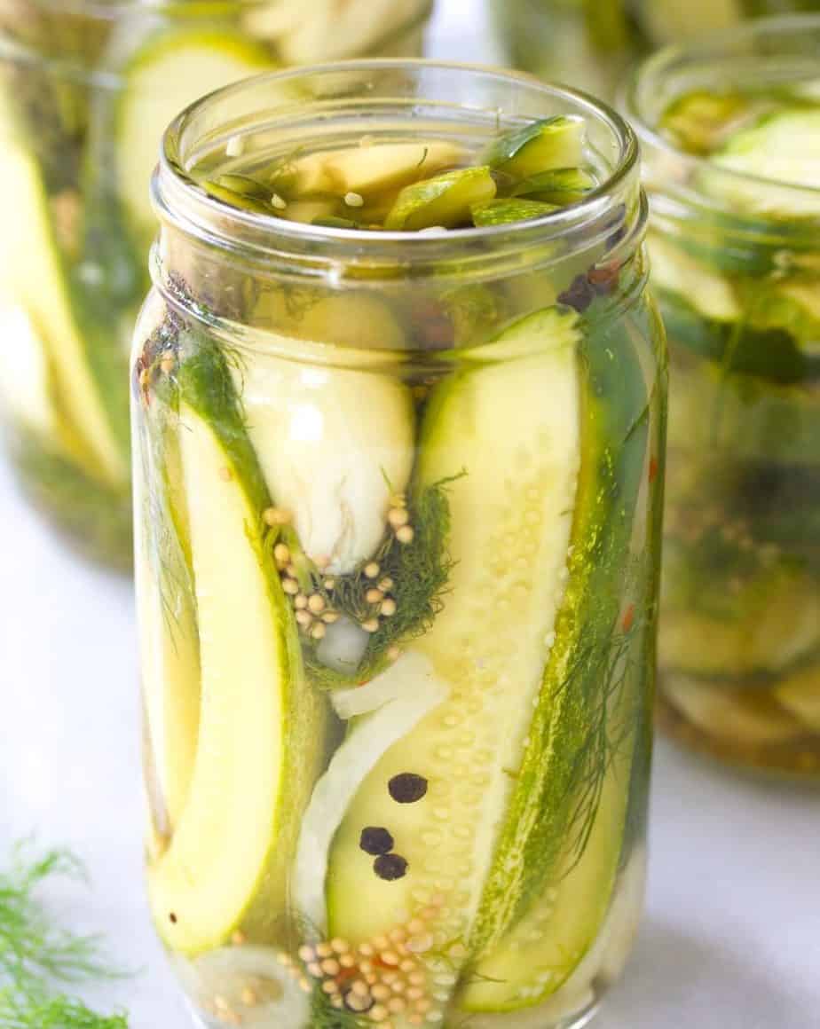 Homemade pickles on glass jars