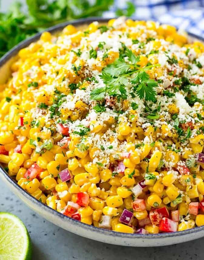 A large serving of Mexican corn salad