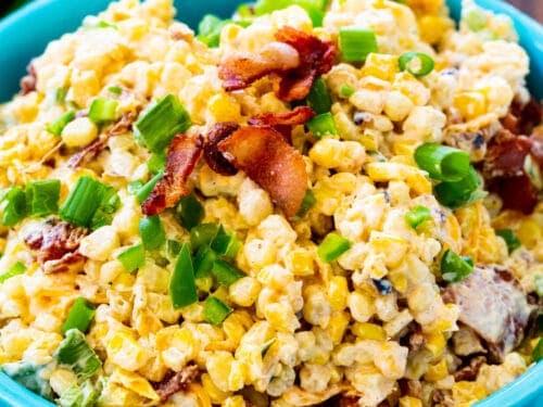 Corn salad with bacon and jalapeno toppings
