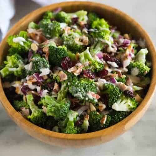 A small bowl of broccoli salad