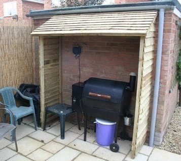 Small corner BBQ shed installed on the wall