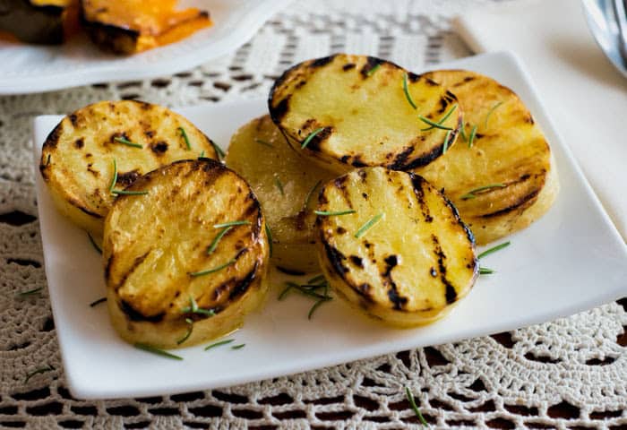 Grilled chunky potato slices