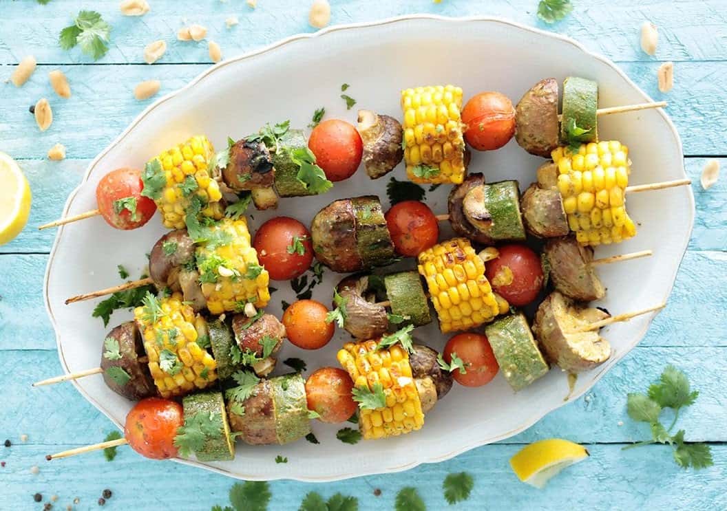 Peanut and coriander grilled skewers
