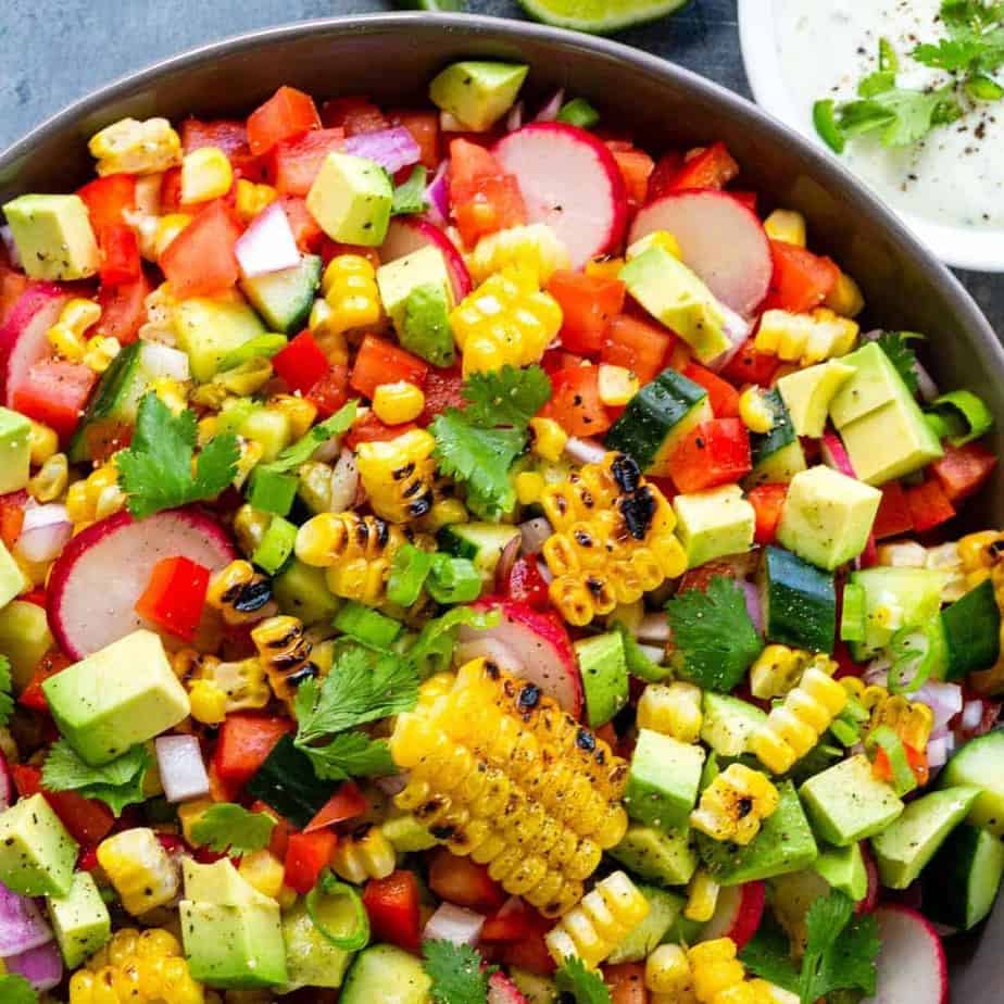 Grilled corn salad with mixed vegetables