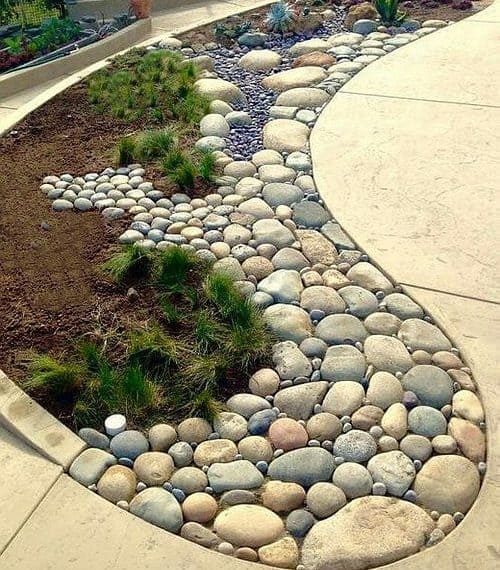 Pebble and stone garden bed