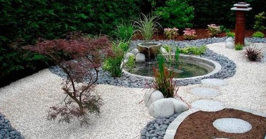 Beautiful pebble garden with pond
