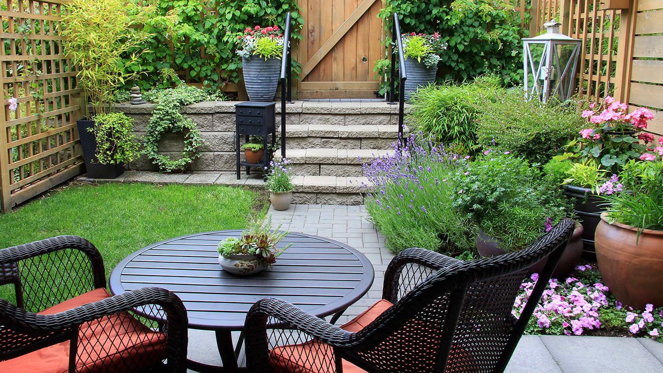 Modern small garden with small seating area