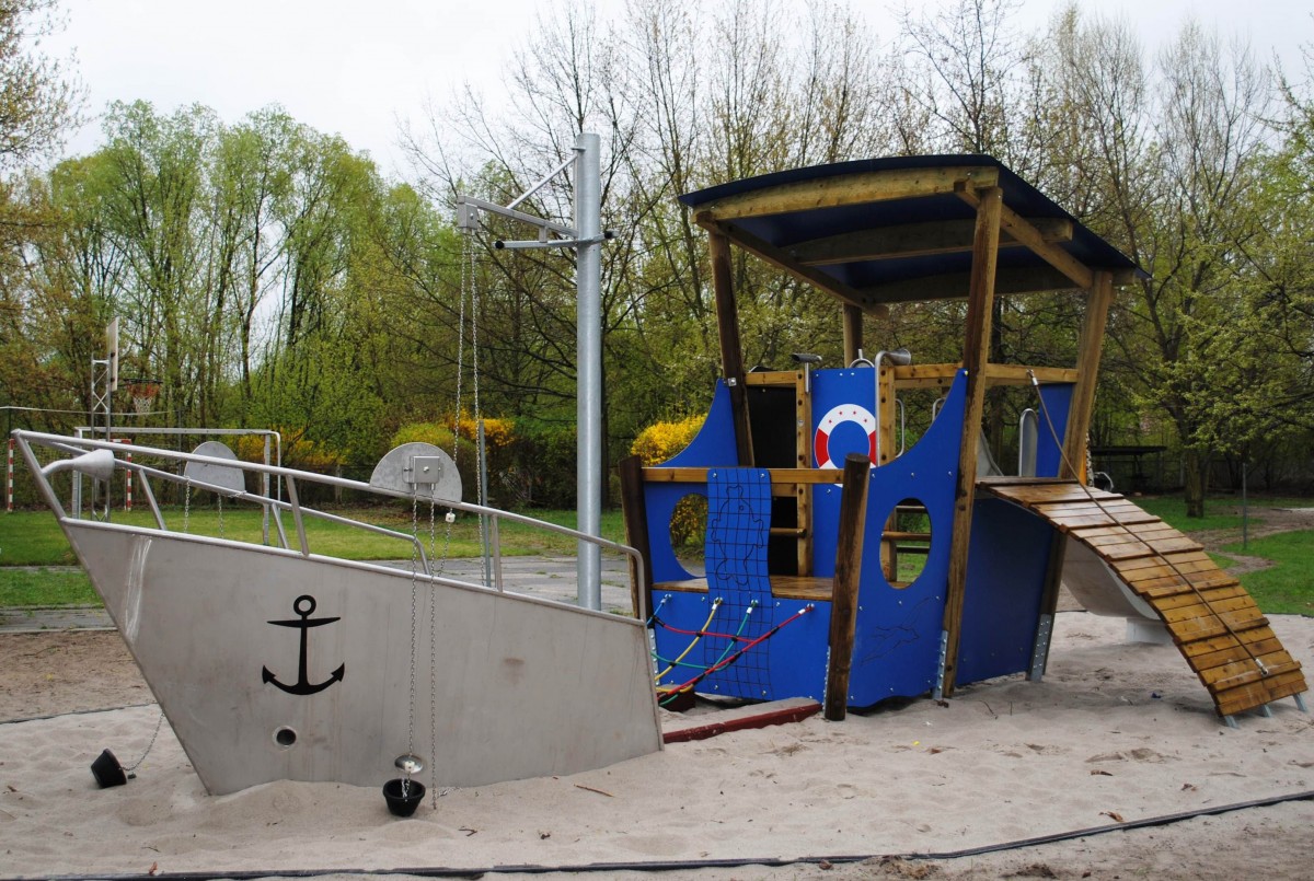 Pirate ship playground with a slide