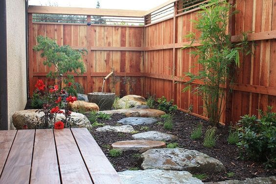 Small Asian garden with stepping stones