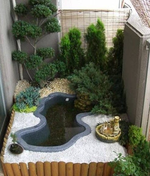 Tiny zen garden with a small water feature