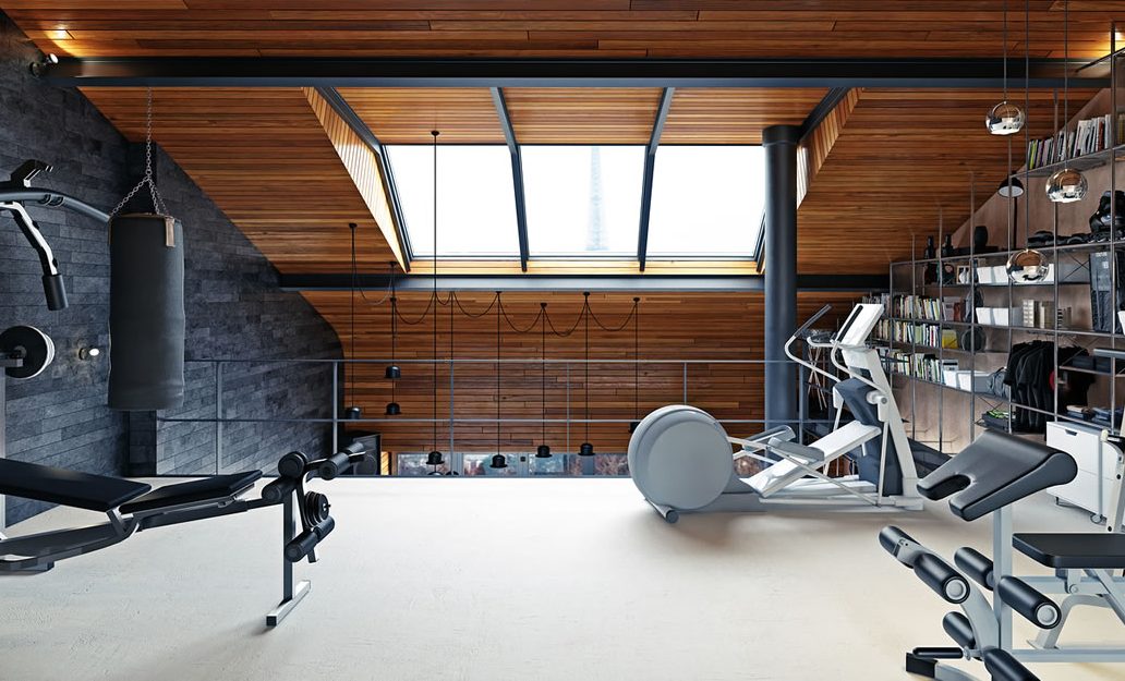 A garden home gym with second floor for cooling down