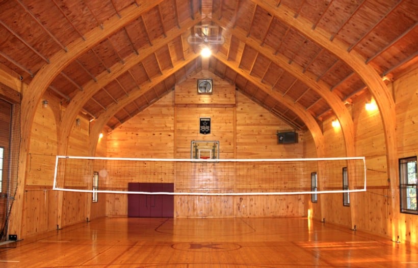 A barn converted into a gym and sports court