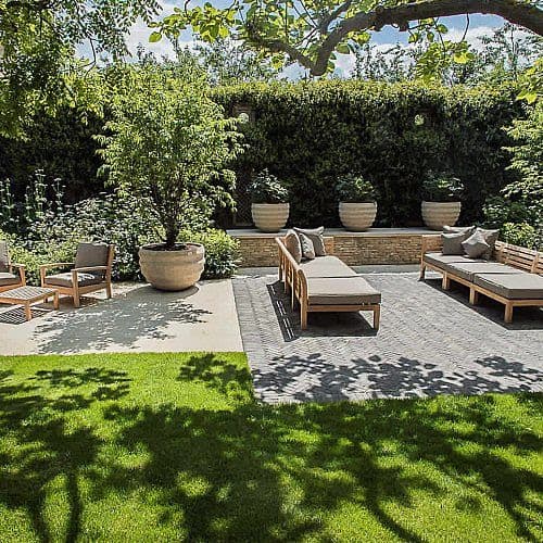  A large garden divided into different spaces for different uses