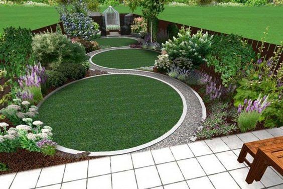 Long garden with round shapes for a wider feel