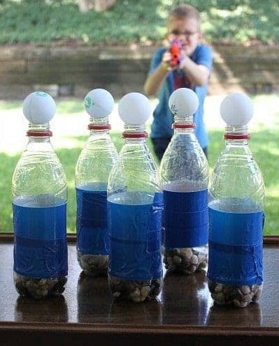 DIY nerf gun aim practice made from plastic bottles