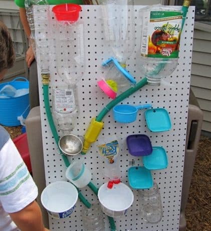 DIY water wall made from old plastics and hoses