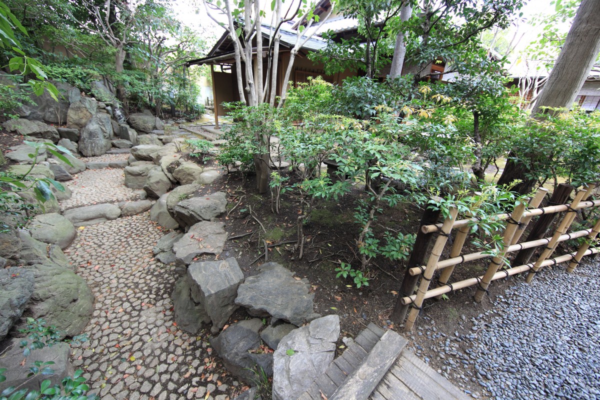 Side yard pebble and stepping stones