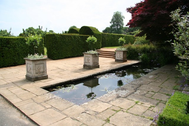 English garden paved garden pond