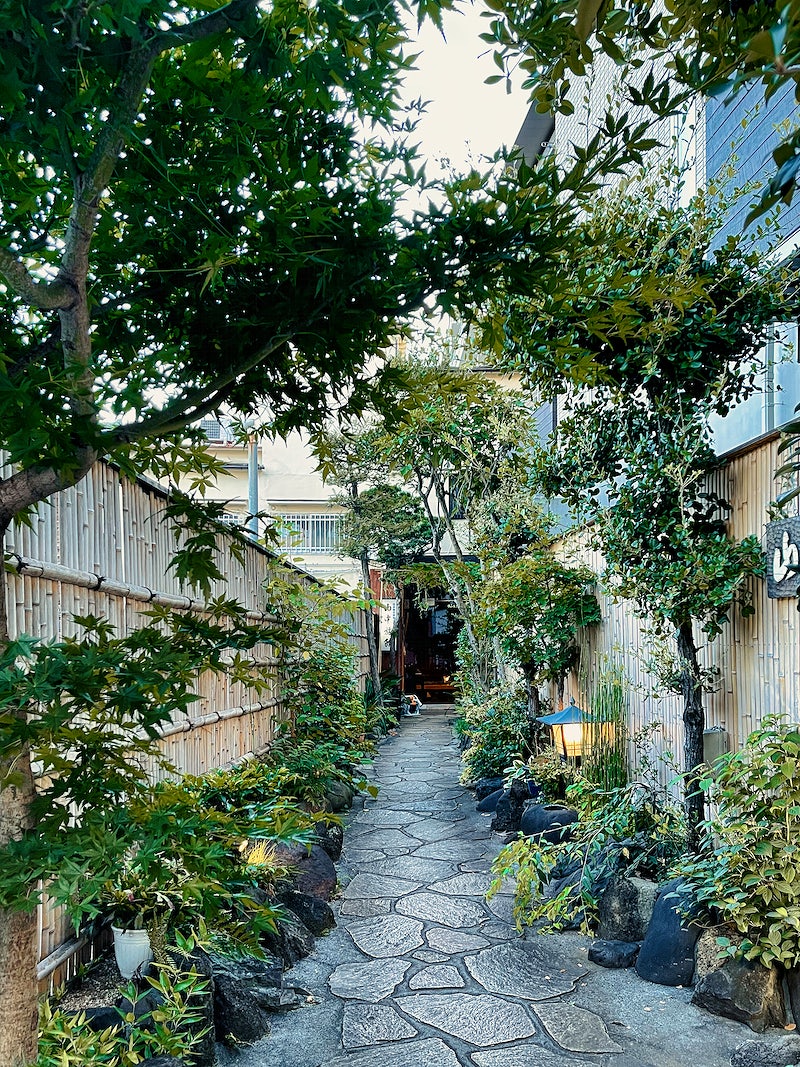 Neighbourhood alley in Tokyo filled with greenery