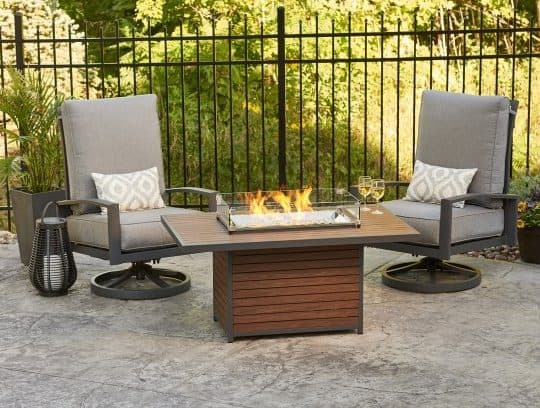 Contemporary garden furniture with a functional fire pit at the centre