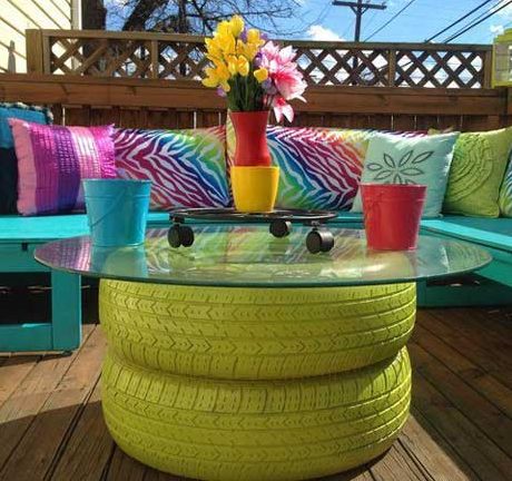 2-tier patio tables made from old tyres