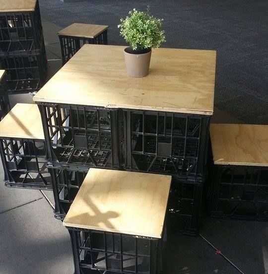 DIY milk crate stools and table