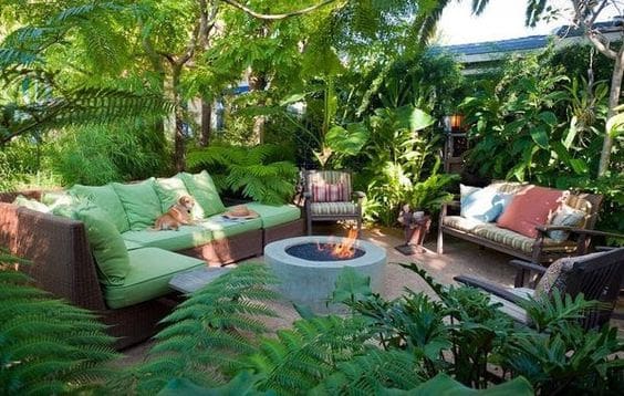  Jungle garden with fire pit and outdoor saeting area