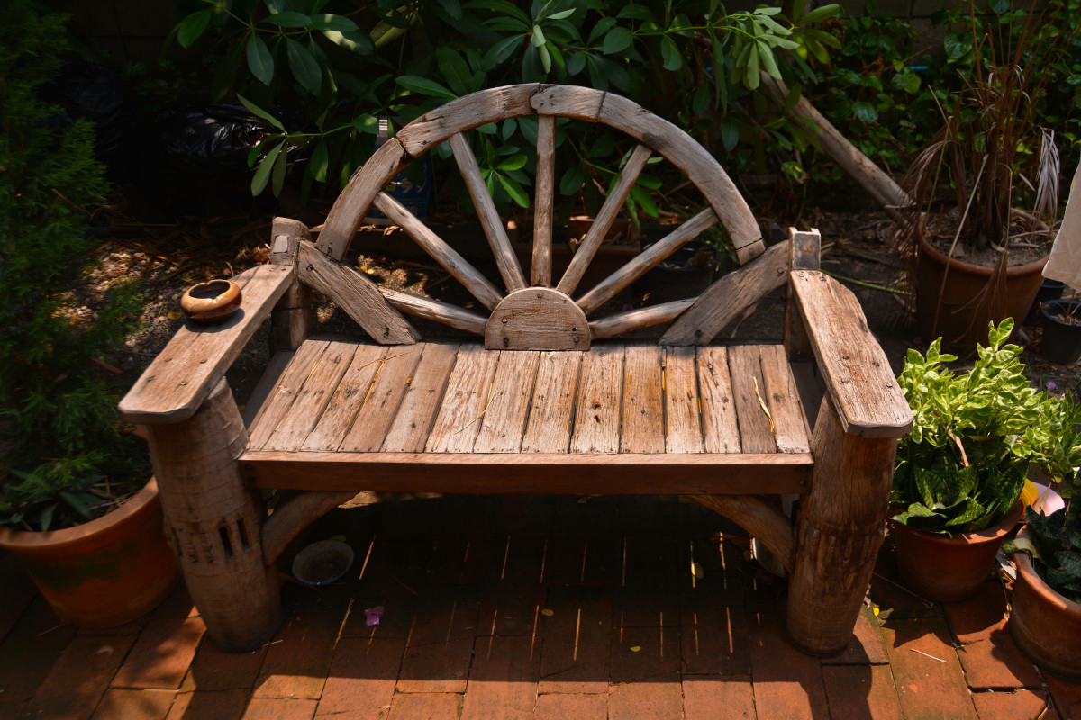 Rustic wooden garden bench 